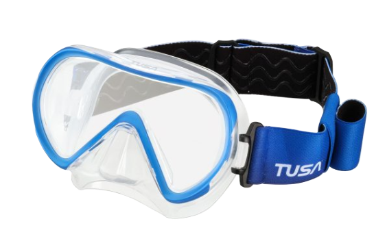 TUSA Ino Mask – Premium Single Lens Scuba Diving Mask with 3D SYNQ Technology Fabric Strap Fish Tail Blue
